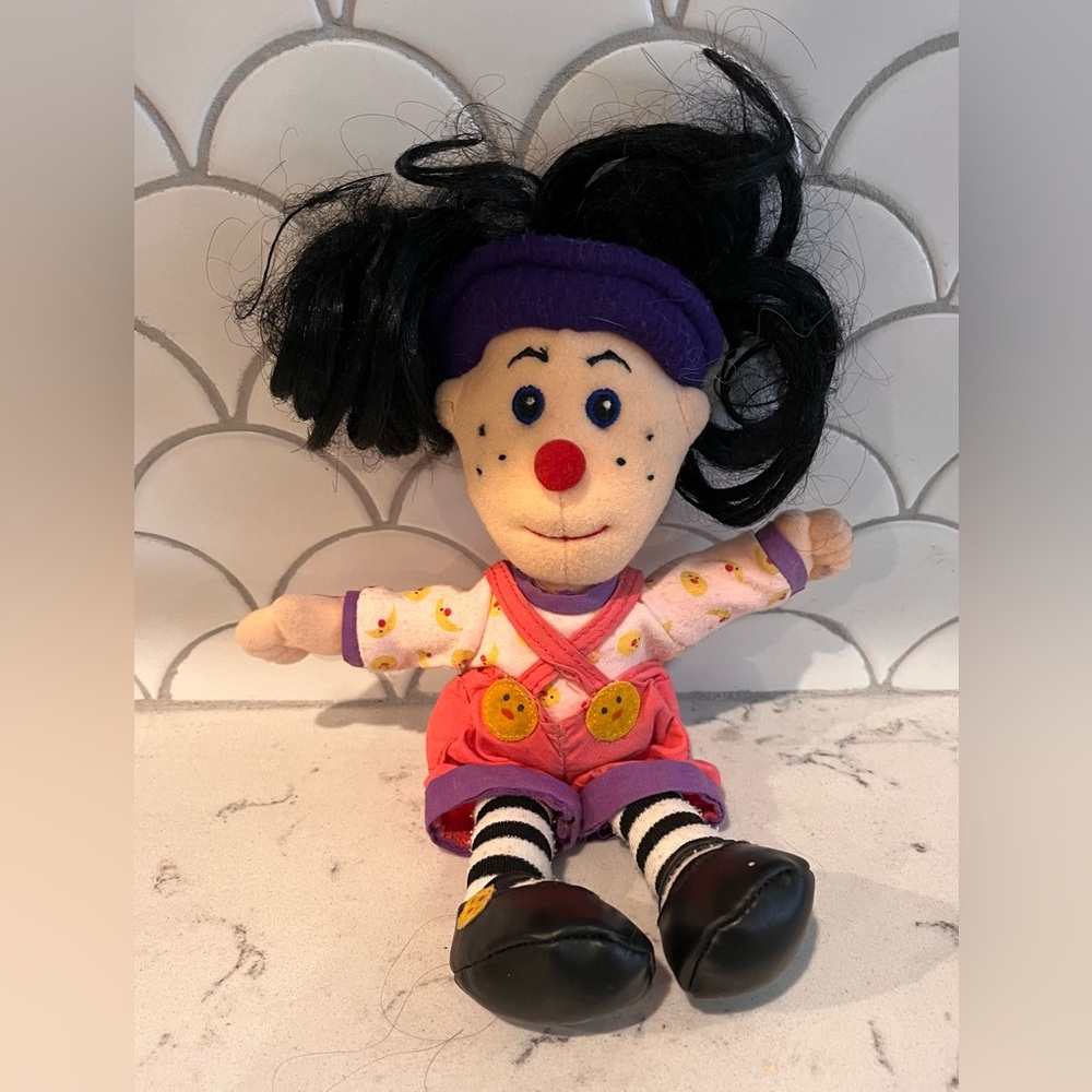 Colorful Plush Doll with Black Hair